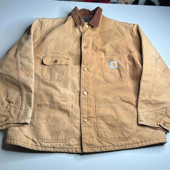 Vintage Carhartt Chore Jacket XL Brown Duck Canvas Blanket Lined Workwear USA